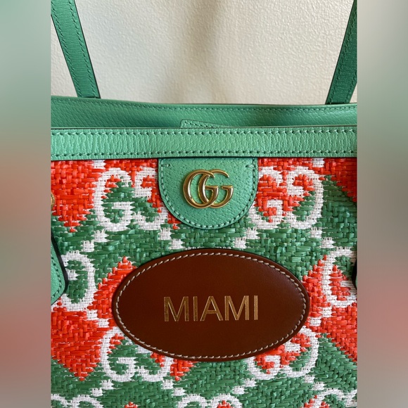 NWT GUCCI Ophidia Miami Straw Medium Straw tote bag GG Raffia - Picture 5 of 12